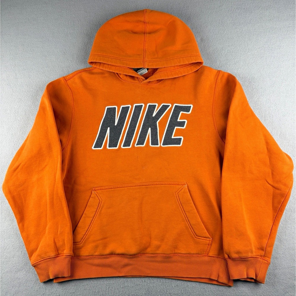 Nike Sportswear Vintage Y2K Spellout Hoodie Orange Men's Small Pullover